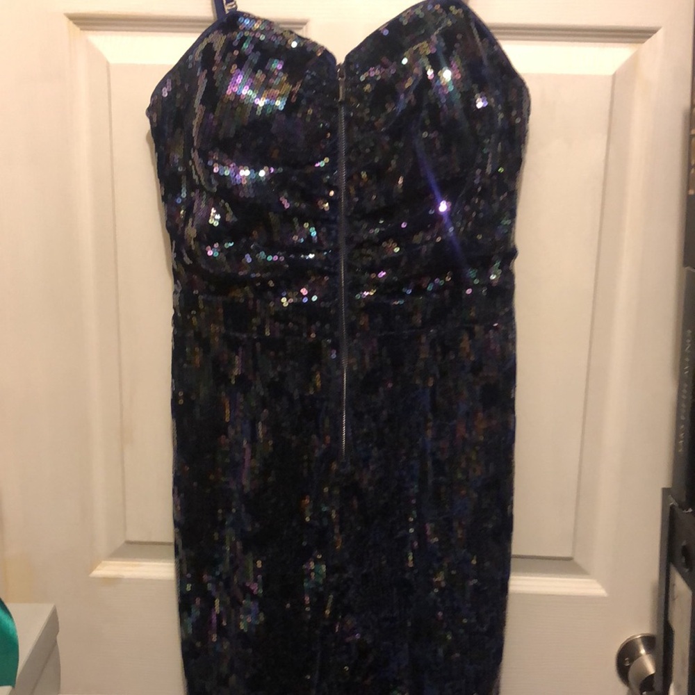 BeBe Sequin Jumpsuit Strapless with Adjustable Straps Ultra Violet sz 10 - Picture 7 of 7